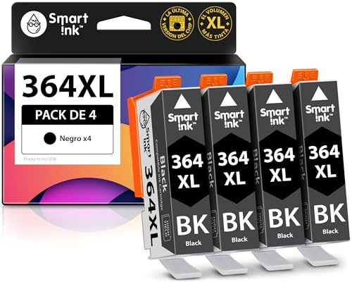 Smart Ink Kompatible Druckerpatronen als Ersatz für HP 364 XL 364XL (4 Schwarz Pack) Patrone hoher Kapazität für HP Photosmart 5520 5510 5524 6520 5515 OfficeJet 4620 4622 DeskJet 3520