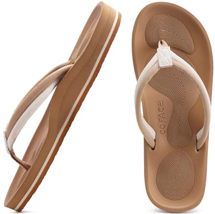 COFACE Infradito Donna Moda Estive Comode Ciabatte Supporto Arco Plantare Flip Flop Mare Aperte Sandali Infradito da Spiaggia Piscina Leggero Antiscivolo Gomma Suole Beige 39