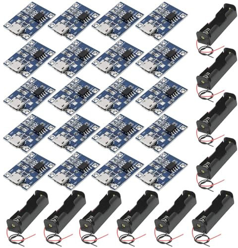 GTIWUNG 20Pcs Micro USB 5V 1A 18650 Lithium Battery Charger Module Li-ion Charging Board +10Pcs 18650 Battery Holder Case with Lead Wire Bundle