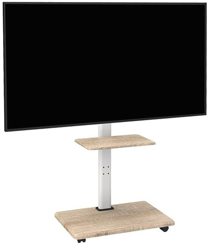 XTRARM Supporto TV da terra con Base in Legno, Carrello Porta TV con Ruote, 32-70/Portata 45 kg,mobili tv soggiorno,Piedistallo TV Orientabile ±25/VESA 600 * 400,con ripiano per Mini Piante Verde