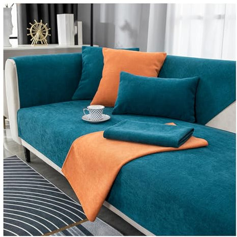Tauzveok Sofabezug rutschfeste, Sofa überzug 3 sitzer, Für L Shape Eck 3 2 4 Sitzer Sofaüberzug, Hund Katze Sofaschoner, Chenille sofadecken für sitzfläche,Blau,110 * 160cm