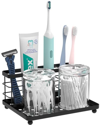Luxspire Portaspazzolini a 3 Slot, Porta Spazzolino Elettrico in Acciaio Inox con Vassoio Staccabile, Supporto per Spazzolini da Denti, Rasoio Dentifricio, Organizer Spazzolino per Bagno, Nero | Portaspazzolino elettrico con ripiano, porta spazzolini da denti e dentifricio, porta spazzolini da denti per il bagno