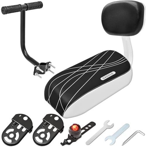 Kids Bike Seat Child Bike Rear Seat Bike Back Seat with Backrest Child Bicycle Rear Seat Bicycle Rear Seat Cushion Safety Armrest Handrail Feet Pedals Kids Bike Seat Carrier for Over 5 Years Old