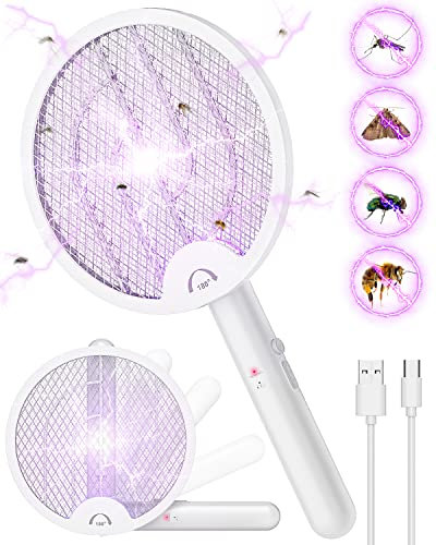 WOCVRYY Racchetta Zanzare Elettrica Pieghevole 4000V 1500mAh 3 in 1 Scacciamosche Elettrico USB Ricaricabile Insetti Scacciamosche Portatile e Luce LED Adatto per Interni ed Esterni