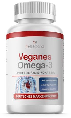 Omega-3 vegan Kapseln 90x - 2000 mg Algenöl pro Tag - hochdosiert mit 600mg DHA + 300mg EPA - hochwertige Omega-3 Algenöl Kapseln vegan - DHA:EPA Verhältnis 2:1 - laborgeprüft