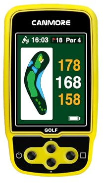 CANMORE HG500 Golf GPS – Pantalla a Color Extra Grande fácil de Leer, Mapa de Campo precargado de 41.000 Campos en Todo el Mundo, Forma del Verde y la Calle (Amarillo)