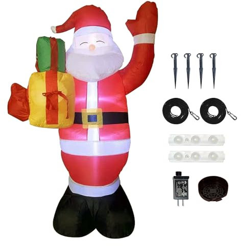 IGTOPS 150CM Aufblasbarer Weihnachtsmann mit LED Licht Riesige Aufblasbare Weihnachtsmann,Dauergebläse Innen und Außenbereich, Weihnachtsmann Party Weihnachtsaufblasbare Gartendekorationen