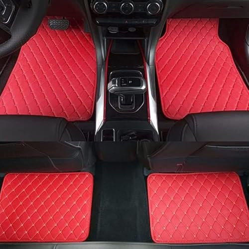 Zzbyz 4Pcs Leder Auto Fussmatten für Audi Q7 5 Seats 2016-2024, Nach Maß Allwetterschutz Leder Fussmatten Vorne und Hinten Automatten Set, Innenausstattung,H-Red