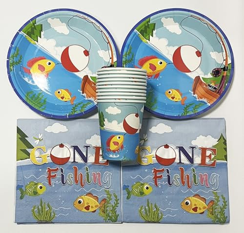 SANYUANHE Stoviglie per feste con animali marini, 61 pezzi di festa di compleanno per bambini e adulti, piatti da pesca a tema mare all'aperto, tovaglioli, tazze