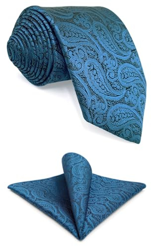 S&W SHLAX&WING Mörkblågrön Halsduk & Fickduk Set – Paisleymönster, Extra Lång (160 cm), Vävd & Elegant