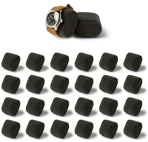 TAWBURY Bayswater Watch Box Kuddar - Extra Small | 16,5 cm / 6,5 tum Omkrets | 50 mm/2 tum Bredd | Kompatibel med vår Black Bayswater 24 Slot Watch Box | Förpackning med 24 kuddar (kol)