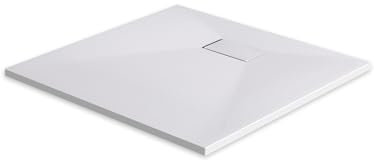 EMKE Piatto doccia 90 x 90 cm, superficie antiscivolo, piatto doccia SMC, effetto pietra, piatto doccia 90 mm, piatto doccia angolare, bianco