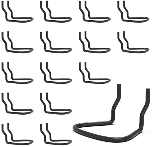 HUHOLE Lot de 16 supports de pinces pour panneau perforé argenté/noir, crochets à double boucle en acier inoxydable argenté, supports d'outils pour garages, magasins, pinces à suspendre, clés (noir)