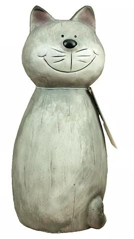 Generisch Zaunhocker Keramik Katze grau 22 x 9 x 9,5cm Pfahlhocker Zauntier Gartendeko Figur Gartenfigur (Ra)