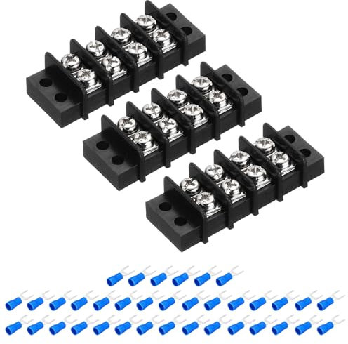 sourcing map Lot de 3 borniers 300 V 20 A à double rangée 6P - Bornes à vis PA66 avec 36 connecteurs thermorétractables de 16 A pour connexion de fil