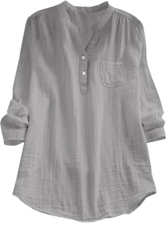 Angebote des Tages Heute Deal Musselin Bluse Damen Baumwolle Leinen Shirt V Ausschnitt Longbluse Oversize Langarm Leinenbluse Sommer Oberteile Tunika Leinenshirt Leicht Und Luftig Blitzangebote