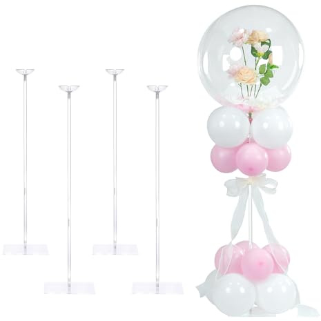 YALLOVE 10 Pièces Supports de Ballon Acrylique Transparent, Hauteur Réglable 40cm 60cm Porte-Ballons de Table avec Base pour Centre de Table Anniversaire Mariage Fête Décoration Maison, Réutilisables