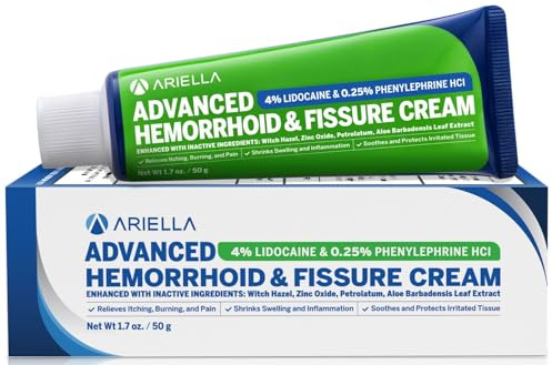 Hemorrhoid Treatment Fissure Lidocaine Cream: Advanced Numbing Ointment with Phenylephrine HCI - Fast Acting Natural Strength Soothing Relief of Pain Swelling Discomfort Itching (1.7 Oz, Witch Hazel)