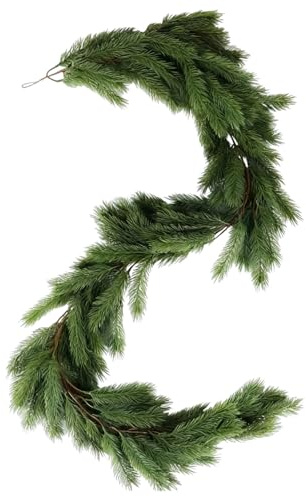 Ghirlanda Natalizia 180cm/5.91ft, Ghirlanda di Pino Artificiale con 136 Rami Verde Abete, Festone di Pino Natalizio, Decorazione Natalizia per Esterno ed Interni, Scale, Porta, Camino (180CM)