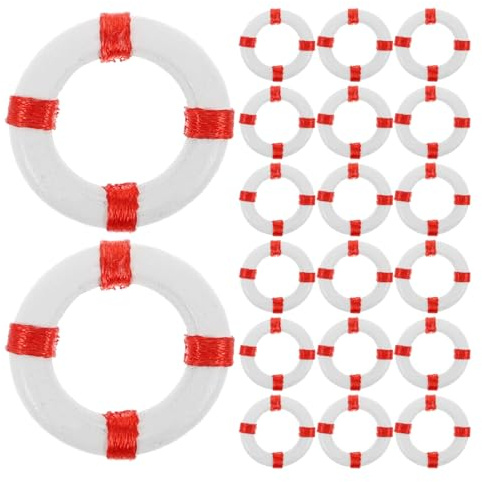 VICASKY 50pcs Miniature Landscape Ornaments Mini Nautical Lifebuoy Figurines Coastal Table Decor Resin Life Ring Ornament Decorative Mini Swim Ring Miniature Buoy Lifebuoy Decorations
