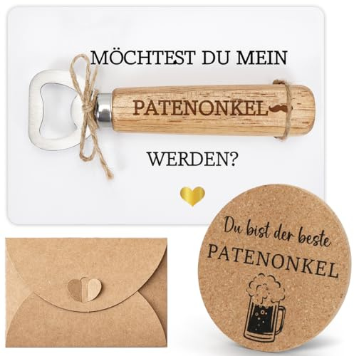 Patenonkel Fragen Flaschenöffner Holz,Bester Patenonkel Geschenk Möchtest du Mein Patenonkel Werden Karte Untersetzer Holz Bieröffner Vatertag Taufe Geschenke für Taufpate Männer