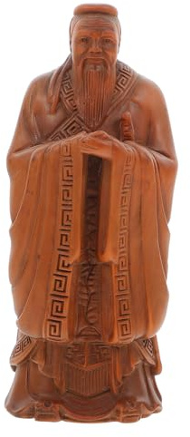 GLEAVI Adorno Tallado en Madera de Boj Estatua Antigua de Confucio Decoración para Escritorio y Hogar Escultura Decorativa Única para Oficina y Espacio Interior