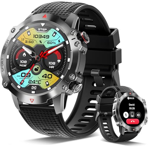 Mdawnpeaks Militär Smartwatch Herren Damen Fitnessuhr mit Telefonfunktion: Bluetooth Anruf 1,39 Touchscreen Smart Watch Sportuhren Herren mit Herzfrequenz Schlafmonitor Sportuhr Uhren Android iOS