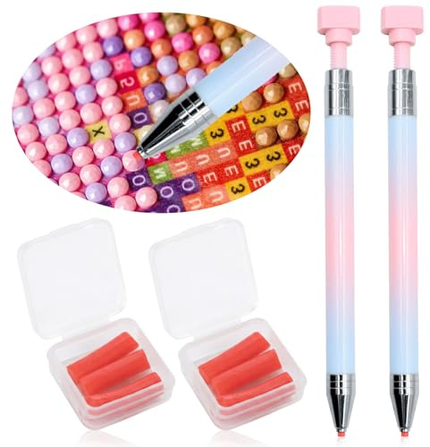 Meunhy 2 Pcs Automatic Refillable Wax Pen with 2Pcs Wax-Core Refills, Diamond Art Painting Pen, Nail Art Pick-up Jewel Gems for DIY Craft & Dot A-rt Projects