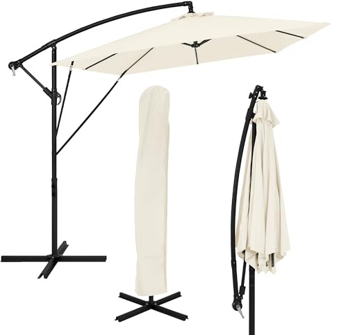 ML-Design Parasol Déporté Ø 330 cm Beige en Aluminium avec Manivelle, Protection UV50+ Tissu Imperméable, Modèle Inclinable et Pivotant 360°, Meuble pour Jardin Terrasse, Housse et Support inclus