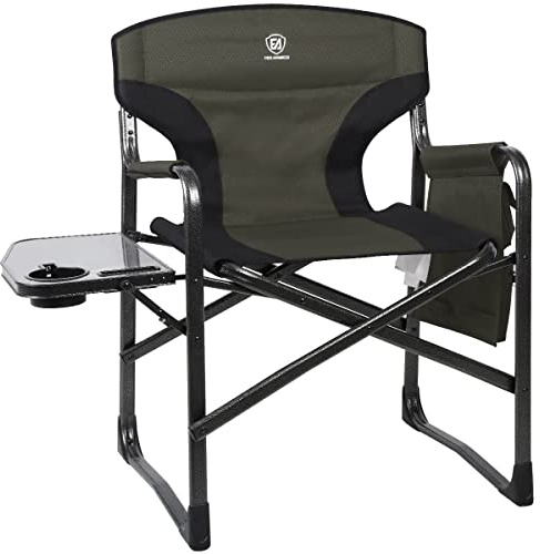 EVER ADVANCED Aluminum Lightweight Folding Director Chair, 350lbs Heavy Duty Camping Chair with Side Table & Storage, 19 Joint-Friendly Height Easy to Stand, Portable Makeup Artist & Vendor Chair