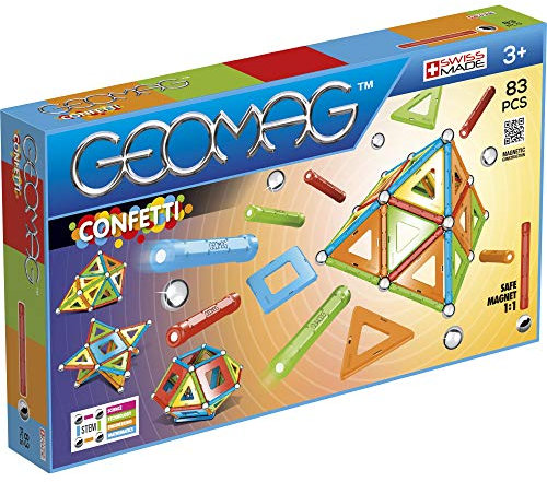 Geomag - Classic Confetti 83 Piezas - Construcciones Magnéticas - Juguetes para Niños 3 Años - Fabricación Suiza - Bloques de Construcción con 28 Barras, 24 Bolas, 30 Paneles - Juegos Magnéticos Stem