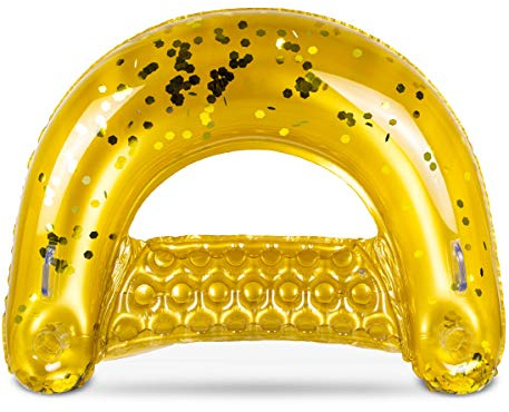 POZA Inflatable Chair Float Seat - Sparkle Confetti Inflatable Pool Chair Float with 2 Built-in Cup Holders and Handles, Perfect Floating Chairs for Lake, Beach, River or Pool - 48x38 Inches - Gold