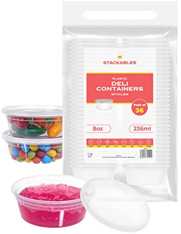 STACKABLES Lot de 36 récipients alimentaires en plastique de qualité supérieure avec couvercles, réutilisables, étanches et passent au micro-ondes/congélateur – Idéal pour la préparation des repas et