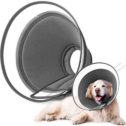 Halskrause Hund Leckschutz, Weich Schutzhalsband Kegelhalsbänder Verstellbar Genesungshalsband, Atmungsaktive Haustier Elisabethanischer, Hundehalskrause, Leckschutz Hund (L, Gray)