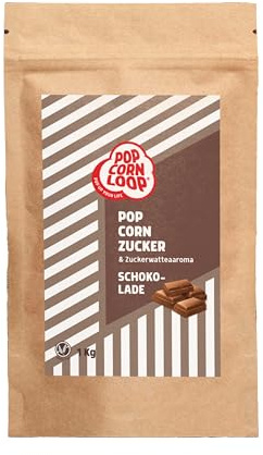 Popcornloop® Popcorn und Zuckerwatte Zucker Schokolade Aroma 1 KG perfekt geeignet für Zuckerwatte und Popcorn zum zubereiten Zuhause Süßes Premium Zuckeraroma