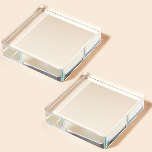 Seajan 2 Pcs Glass Paperweight Office Clear Glass Tiles Paperweight Decorative Block for Home Decor Crafts Projects Ornaments Book Daily Office Gifts(Square)