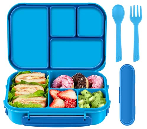 Amathley Lunch Box Kids,Bento Box Adult,Leakproof Lunch Containers for Adults/Kids/Toddler,1200ML-4 Compartments bento Lunch box with Utensil,Microwave & Dishwasher & Freezer Safe (Blue)