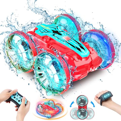 Xander Amphibious Remote Control Car Boat, 360 Degree Rotating Waterproof RC Stunt Car Lights & Music, Gesture Sensor 4WD Remote Controlled Off-Road Toy for Kids Ages 8-12, Boys Girls