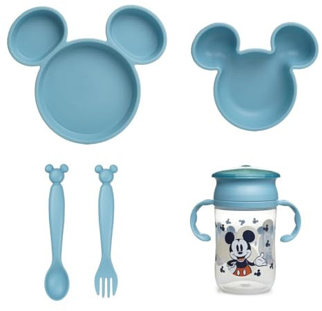 Set De Vaisselle Pour Enfants DISNEY Mickey – Assiette Compartimentée - Bol - Cuillère - Fourchette Et Tasse D'Apprentissage 360° – Design Amusant Et Pratique Pour Repas Bébé