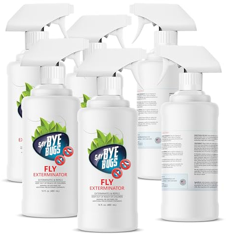 Say Bye Bugs Fly Exterminator. Non-Toxic Insect Killer That Eradicates on Contact & Provides Daylong Repellency. for Fruit Flies, Gnats and Other Flying Home Insects. Shake & Spray (6X 16oz).