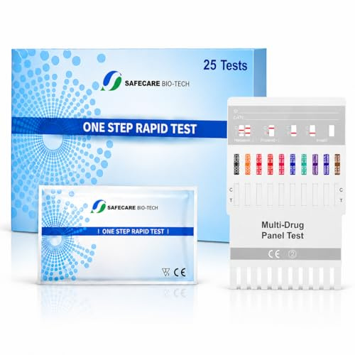 SAFECARE 25 x 7in1 Drogentest Schnelltest | Urin Teststreifen, Selbsttest für zu Hause | Amphetaminen, Kokain, Ecstasy, Methadon, Opiaten, Cannabis THC, Benzodiazepin Test (25)