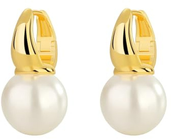 Boucle D Oreille Pendantes, Boucles D'Oreilles Pendantes en Or Perle Pendentif en Perle 12X23mm pour Femme Anniversaire Bijoux