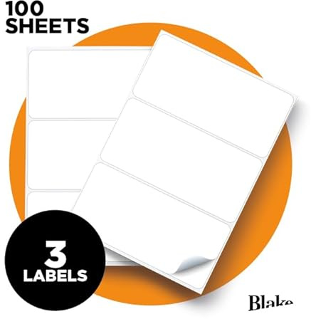 Blake Purely Everday – självhäftande 3 etiketter per A4-ark – 300 etiketter – 100 ark – laser- och bläckstråleskrivare kompatibel – adress fraktetikett – lager- och affärsmaterial (LAB A41-3PE)