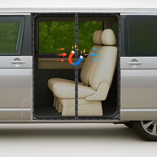 Weewooday Mosquito Net Magnetic Compatible with VW T5 T6 T6.1 Sliding Door, Fly Screen Insect Protection Net for Side Door Van, Air Permeable, Camping and Travel