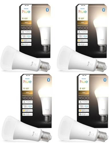 Philips Hue Bundle – 4 x weiße 1600 A67 E27 Smart-Leuchtmittel | Extrahelle dimmbare LED, intelligente Beleuchtung, App- und Sprachsteuerung, funktioniert mit Alexa, Google Home und Apple HomeKit