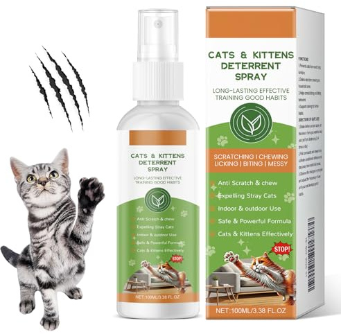 100ml Spray Répulsif pour Chat, Spray D'entraînement Chat, Spray Anti-Griffage pour Chat, Protecteur de Meubles Contre Les Rayures de Chat, Utilisation Intérieure et Extérieure pour Chats et Chatons