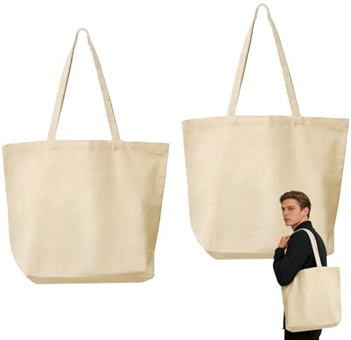 KSHENG 2 Stück Jutebeutel Unbedruckt Groß Einkaufstasche Baumwolltasche Baumwollbeutel Stoffbeutel Stoffbeutel Unbedruckt für Wäsche Sport Shopping Wiederverwendbare Jutebeutel (45×35×15 cm)