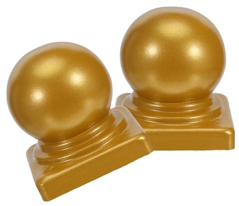 SEWACC Cappucci per Pali di Recinzione in Metallo Dorato 0,8 Mm, Copritesta Decorativi a Sfera per Balaustre 60x60 Mm, Protezione Resistente per Ringhiere da Giardino, Set da 2 Pezzi,