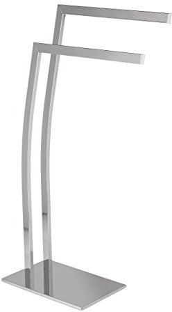 Relaxdays Handtuchhalter WIMEDO eckig H x B x T: ca. 84 x 32 x 20 cm freistehender Handtuchständer mit 2 Handtuchstangen und einem eckigen Standfuß als dekoratives Badaccessoire aus Edelstahl, silber