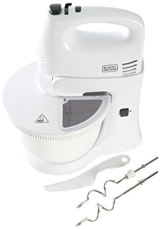BLACK+DECKER HM300BL-QS Sbattitore Mixer, con Ciotola Rotante, 300 W, Bianco/Grigio